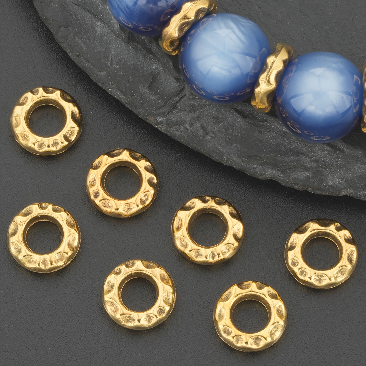55pcs Antique Golden Round Hammered Spacer Beads